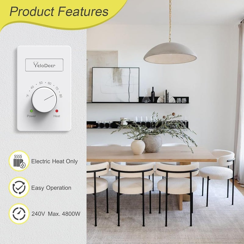 YeloDeer 2 PCS 240 V Only 4-Wire Manual Electric Baseboard Heater Thermostat for Home, - Image 3